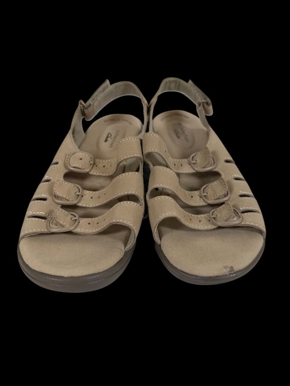 Clarks Saylie Quartz Beige Sandals Three Adjustable Straps Size 8 Medium Comfort